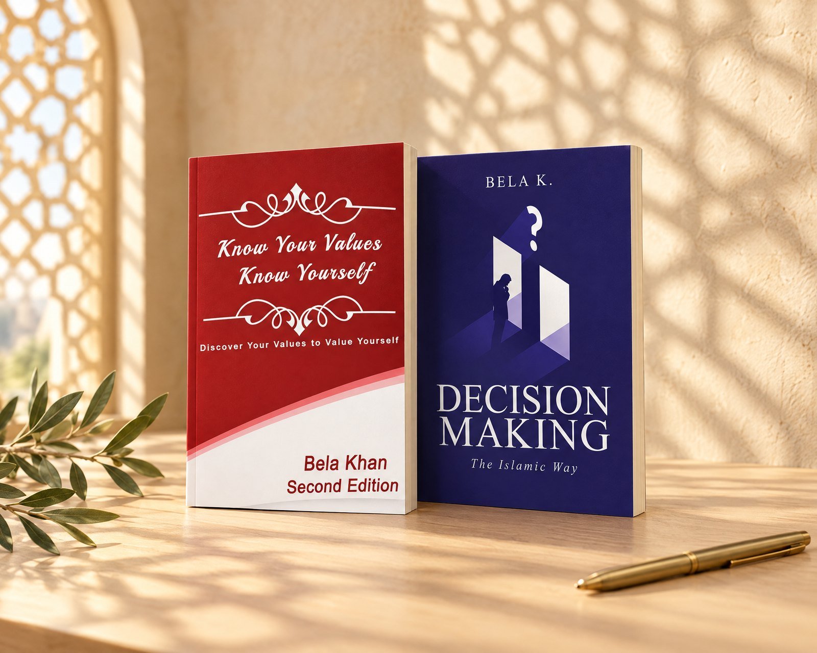 Know Your Values, Know Yourself and Decision Making: The Islamic Way by Bela Khan, standing on a desk in soft morning light